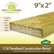 C16 Pressure Treated Structural Graded Timber 9x2 225x47 Various Sizes 3m - 4.8m