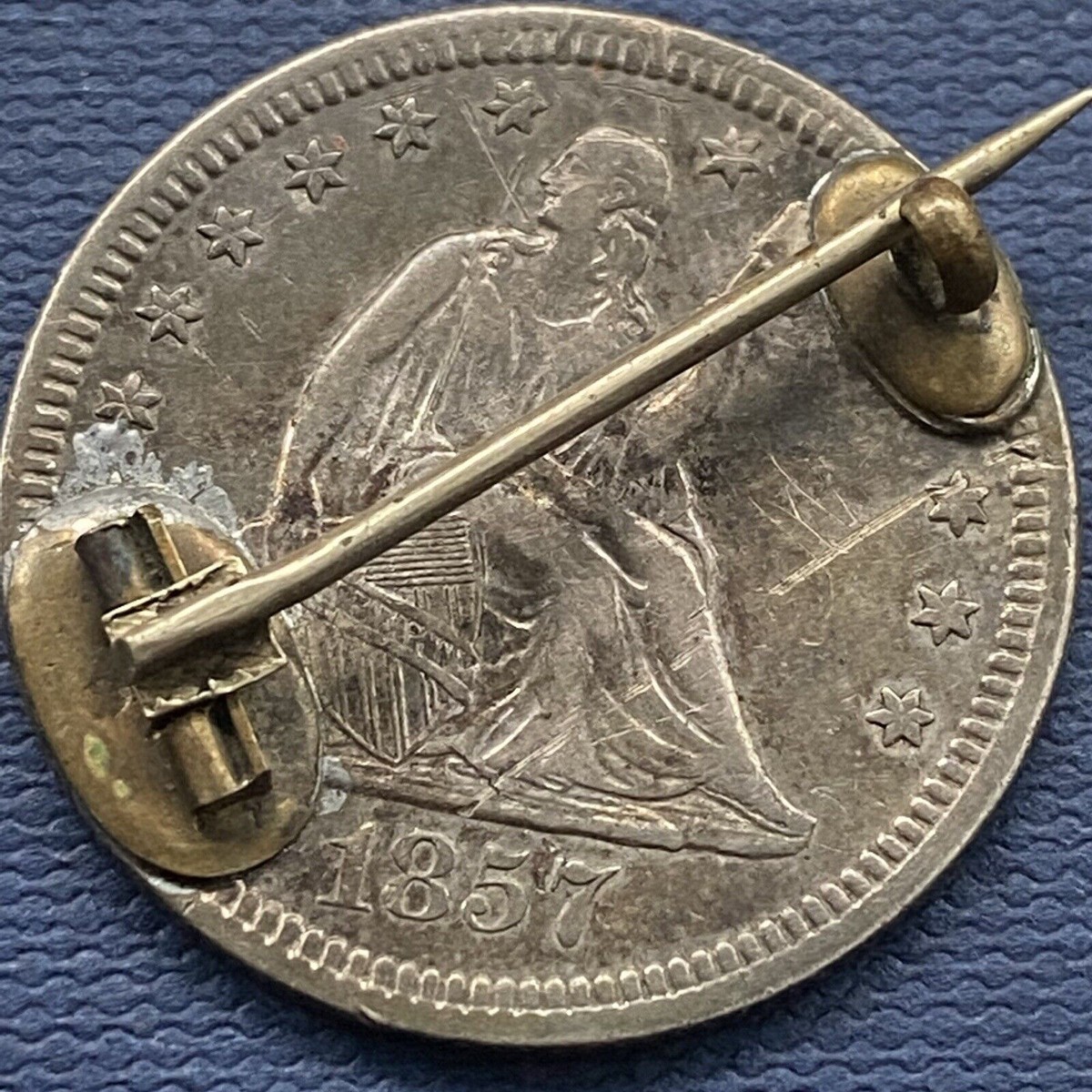 Love Token “M“ on 1857 Seated Liberty Quarter Pin #54159 | eBay
