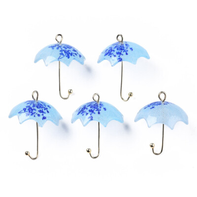 20 Stck. Bedruckt Acryl Anhänger Königsblau Regenschirm Form Charms Blumenmuster