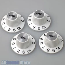 Set of 4 WHITE Witch Hat KNOBS w/ SILVER Reflectors fits Gibson CTS Split Shaft
