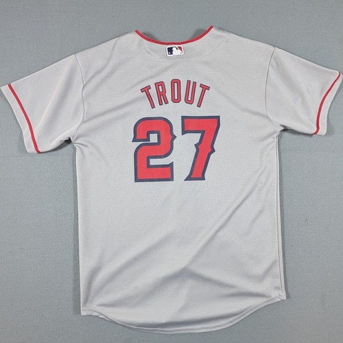 Majestic Mike Trout Angels Jersey Kids Large 14/16 Gray MLB Baseball Cool Base