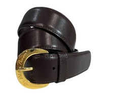 Paloma Picasso Vintage 80s Brown Leather Belt Gold Buckle Made in Italy Size L