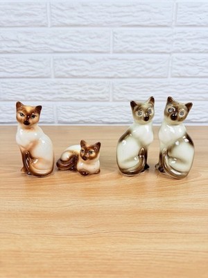 Vintage Siamese Cat Salt & Pepper Shakers Japan Rhinestone Eyes Cork Stoppers