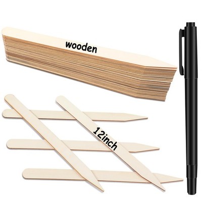 50pcs Wooden 12 Inch Plant Labels with Marker Waterproof Garden Markers Tags ...