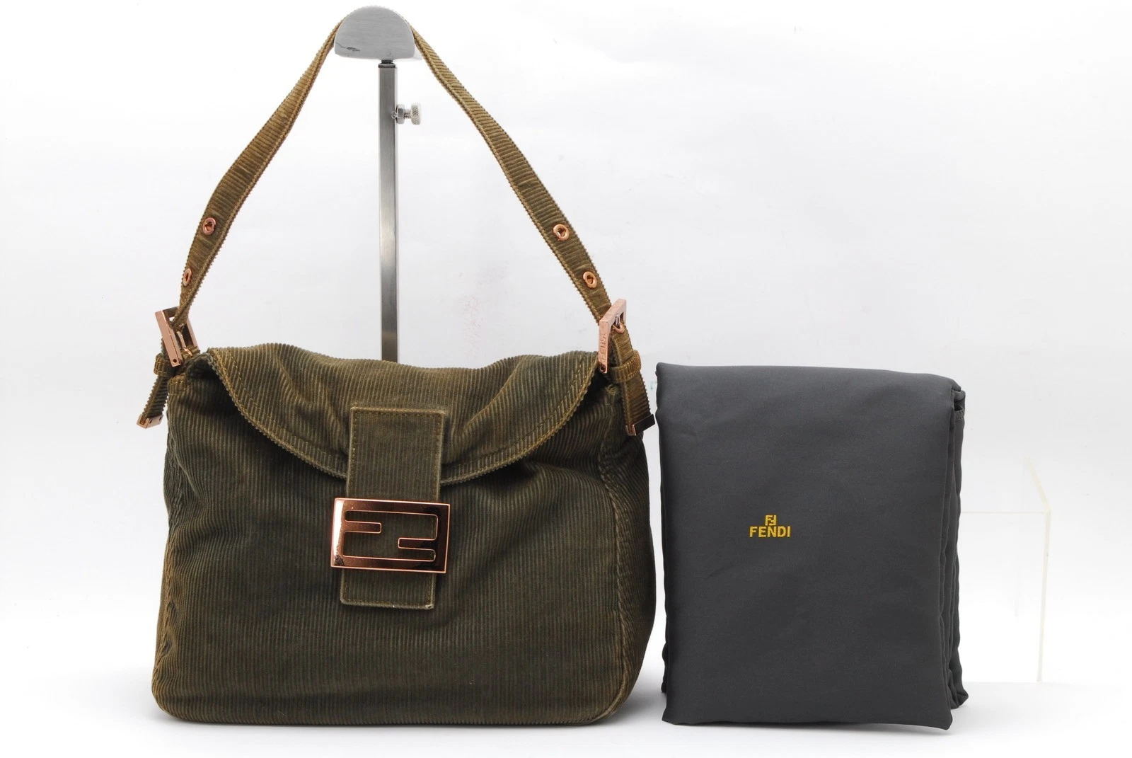 Fendi — Rare* FENDI Mamma Baguette Corduroy Shoulder Bag Dark Green