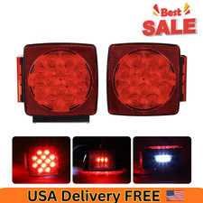 1 Pair Rear Led Submersible Square Trailer Tail Lights Kit Boat Truck Waterproof