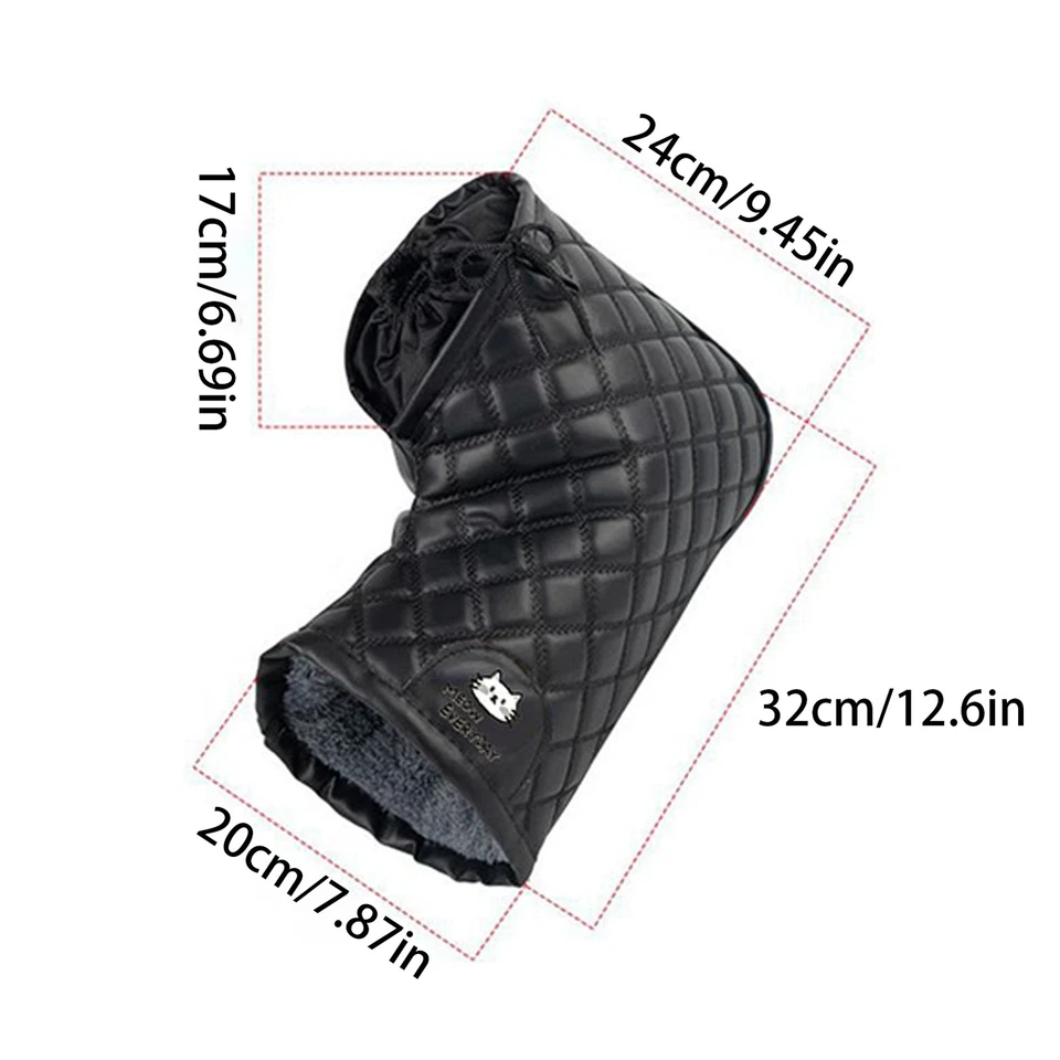 Motorcycle Handlebar Gloves Hand Fur Muffs PU Leather Winter Thermal Warm Mitts - Image 3 of 4