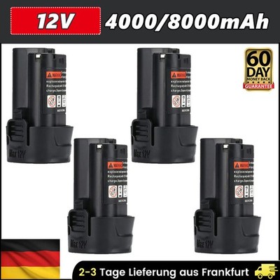 4x Stück 4000mAh Akku für Bosch GB-A BAT412 BAT411 Li-ion GSR GDR 10.8V/12V ACCU