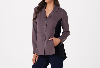 LOGO Lavish by Lori Goldstein Stylist Ponte Jacket with Mixed Trim Medium Size