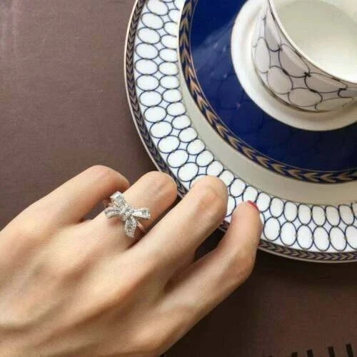 2Ct Lab Created Diamond Bow Style Wedding Ring 14K White Gold Finish - Image 3 of 3