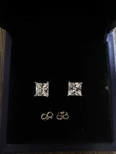 14k Gold Plated 925 Silver Real Hip Hop 7MM Earrings Square Studs Iced CZ 4 Cts