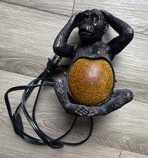 Monkey Accent Lamp, Corded Wall Switch Control, Black/Brown Animal Theme.
