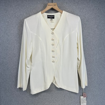 Vintage Michael B. Ltd Blazer Jacket Womens Size 8 P White Button Front Evening 