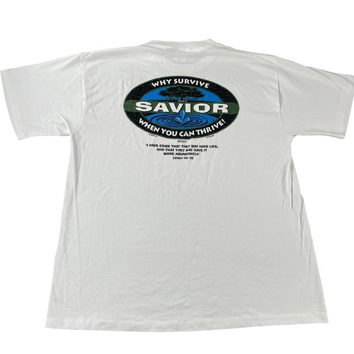 Vintage 90s Jesus Christ T Shirt Savior Survivor White XL RARE Jesus Tee Y2K