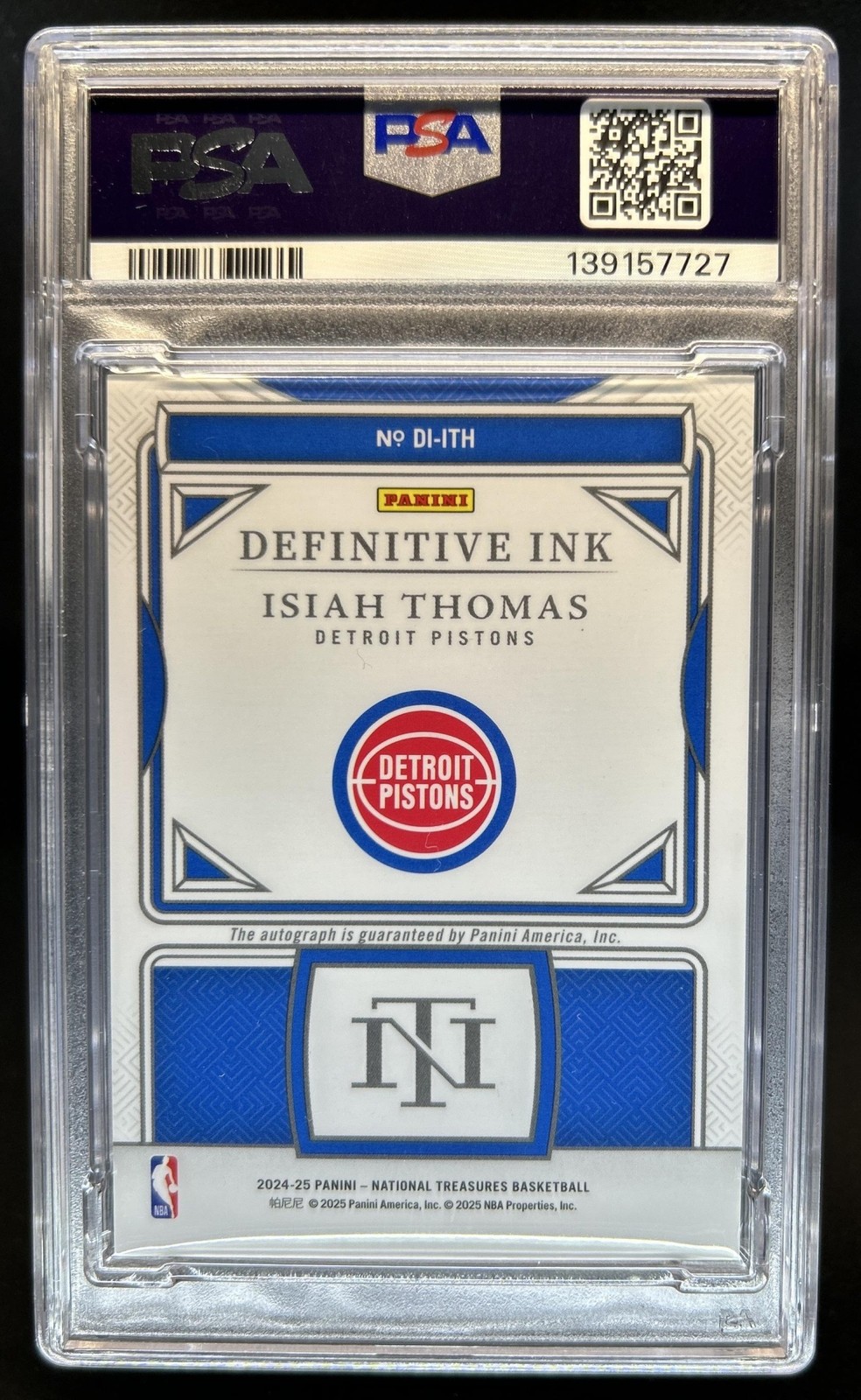2024-25 National Treasures Isiah Thomas Definitive Ink Bronze Auto #/25 PSA 8 10 view 2