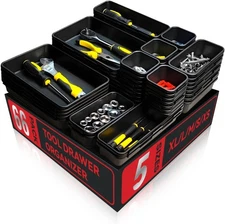 66 PCS Upgraded Tool Box Organizer Tray 5 Sizes Toolbox Desk Drawer Organization