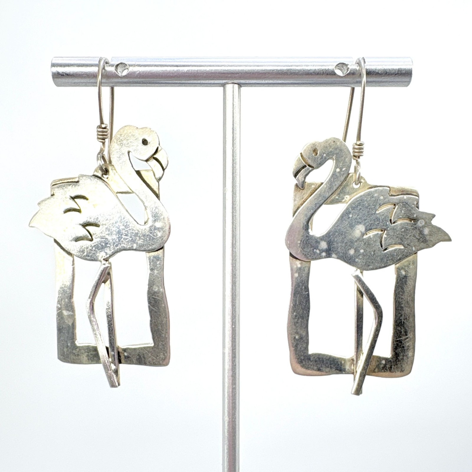 Flamingo Dangle Earrings VTG Solid Sterling Silve… - image 1