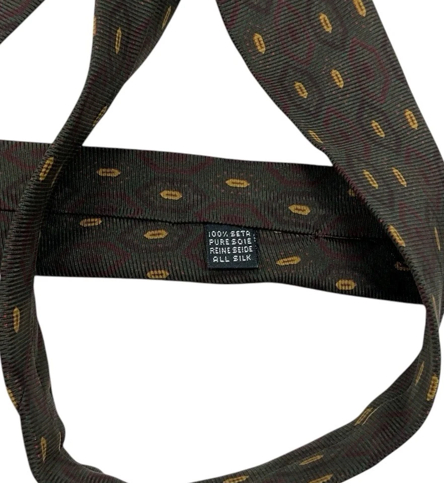 Gravata masculina BYBLOS 100% seda LUXUOSO verde geométrica W:3,6" em excelente estado usado - Imagem 3 de 4