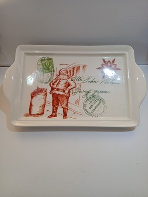 Effetti d Arte Handmade Italian Christmas Tray   Vintage Santa Postal Design