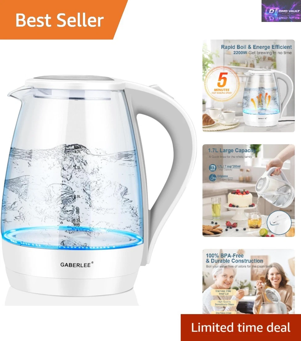 Elegant 1.7L Glass Electric Kettle with Auto Shut-Off & Blue LED Indicator