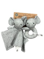 Dream Gro Gray Elephant Lovey Baby Blanket Rattle Gift Set Embroidered Eyes