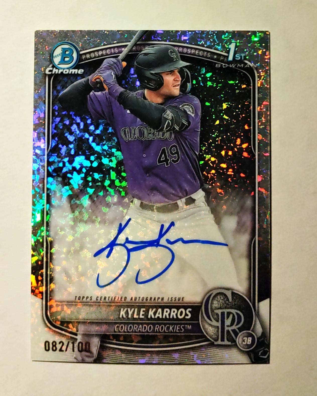 Kyle Karros RC AUTO 2025 Bowman Chrome REFRACTOR Mini-Diamond 082/100 1st z1