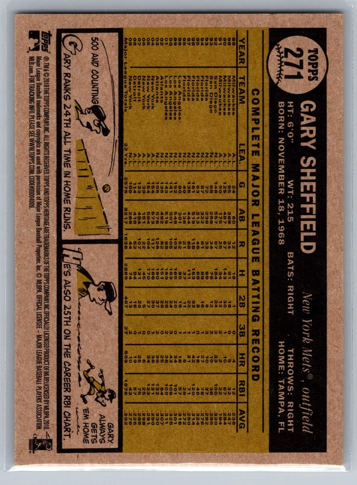 2010 Topps Heritage #271 Gary Sheffield METS - Image 2 of 2