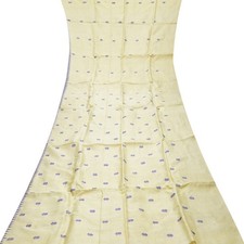 Vintage Cream 100 Pure Silk Handwoven Sari Remnant 5YD Craft Fabric Silk Scrap