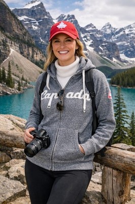 Canadiana Canada Hoodie Women s S/P Charcoal Gray Full Zip Maple Leaf