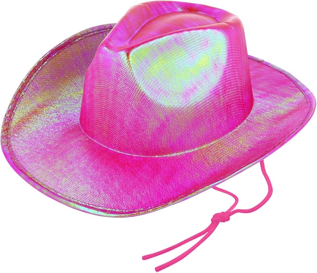 Shiny Pink Cowboy Hat Adult Fancy Dress Cowgirl Costume with Chin Cord