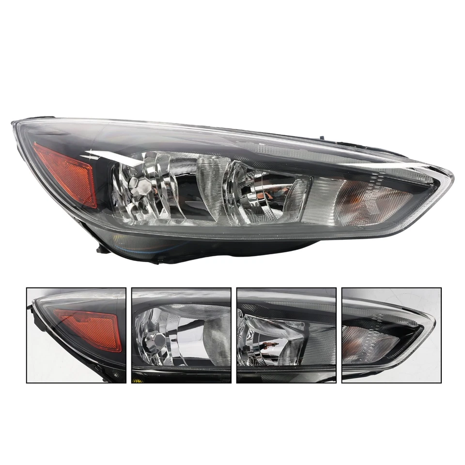 Passenger Side Halogen Headlight Black W/LED DRL For 2015-2018 Ford Focus Foto 3 de 4