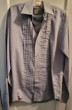 Men's Formal Evening Wear Pleated Tuxedo Shirt Gray Exc Cond Size Small 34/35