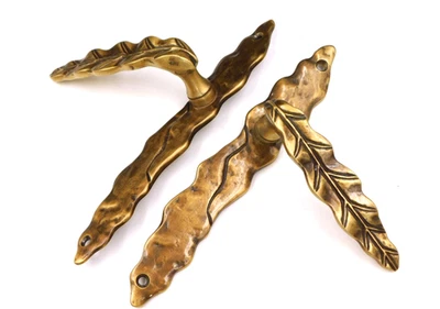 ▨7x7mm Ancienne Paire de Poignées,Béquilles de Porte en Bronze Massif, Feuilles - Photo 1/4