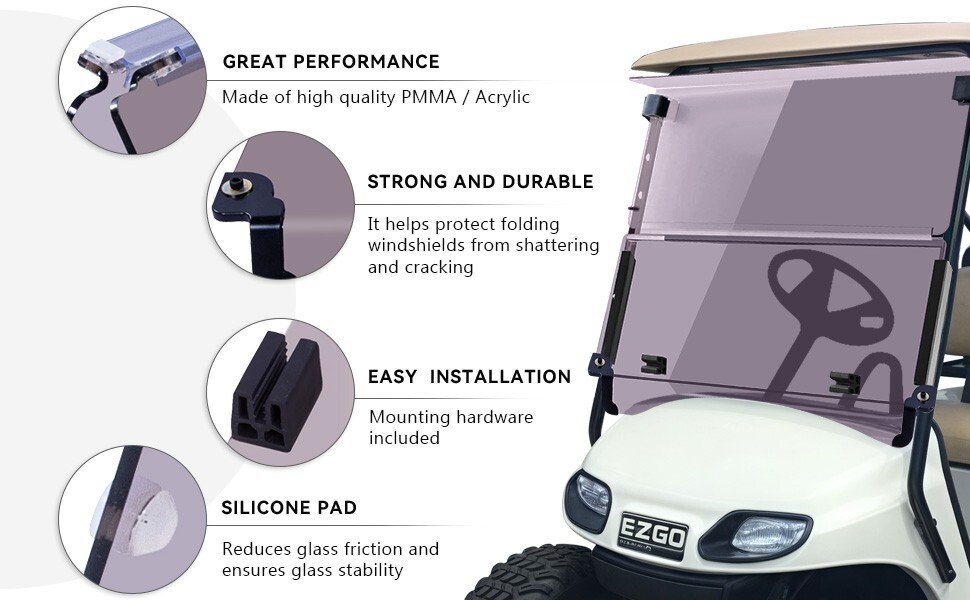 VPAHub EZGO TXT 2014+ Flip Flop Compact Golf Cart Windshield, Tinted, 3/16"