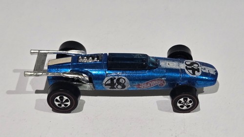 1969 Hot Wheels Redline Blue Indy Eagle Black Interior