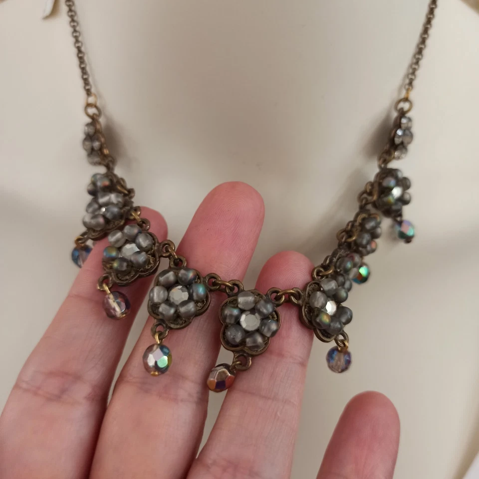 Michal Negrin ожерелье винтажный серый цветы люстра нагрудник бисер AB кристаллы винтажный - Изображение 4 из 4