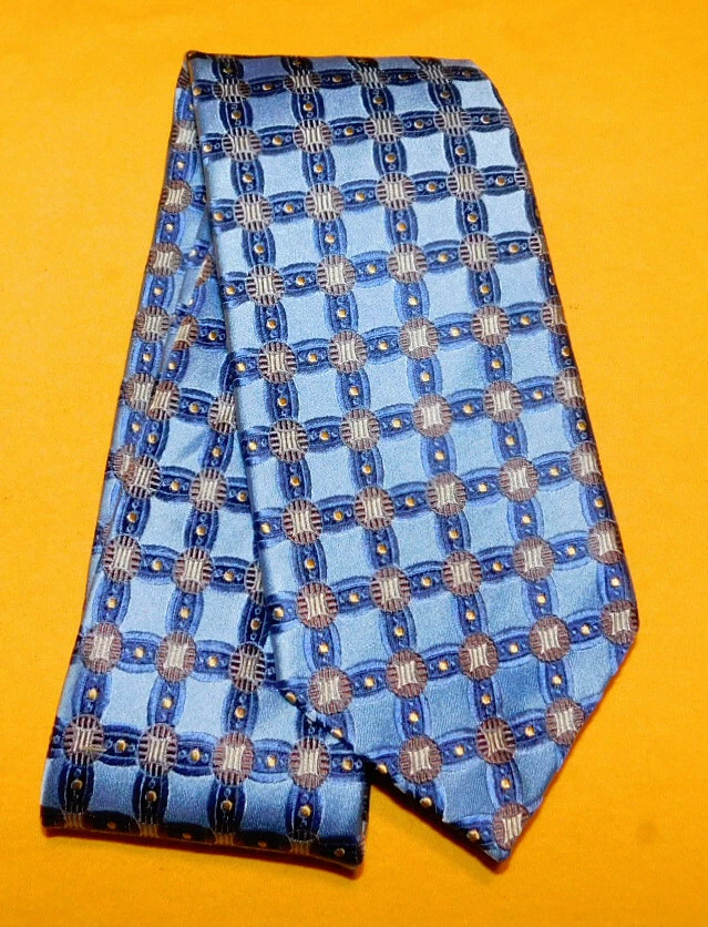 XMI PLATINUM MADE IN U.S.A. BLUE/YELLOW/BROWN CROSS STRIPED TIE - DESIGNER TIES. - Image 2 of 3