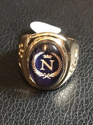 Grosse BAGUE CHEVALIERE Ovale Fantaisie METAL DORé Blason Napoléon Corse T: 60 - Photo 1/4