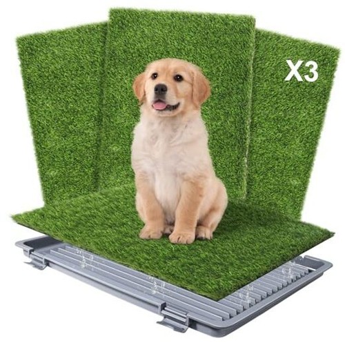 Dog Grass Pad with Tray: Reusable Training Pad with 3 22"x18" grey tray+ 3 pads