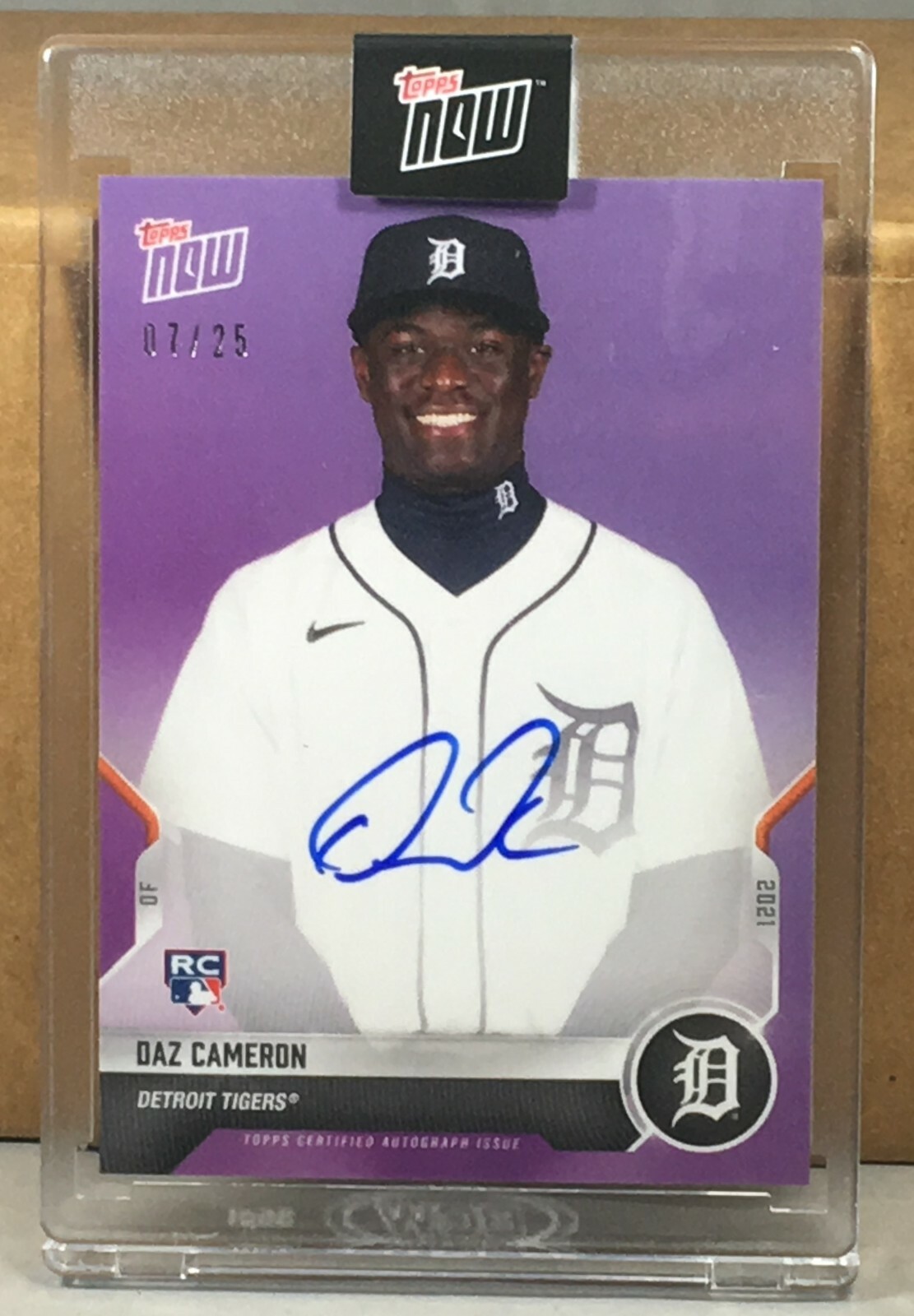 2021 Topps Now Opening Day Daz Cameron Tigers Rookie Purple Auto 7/25