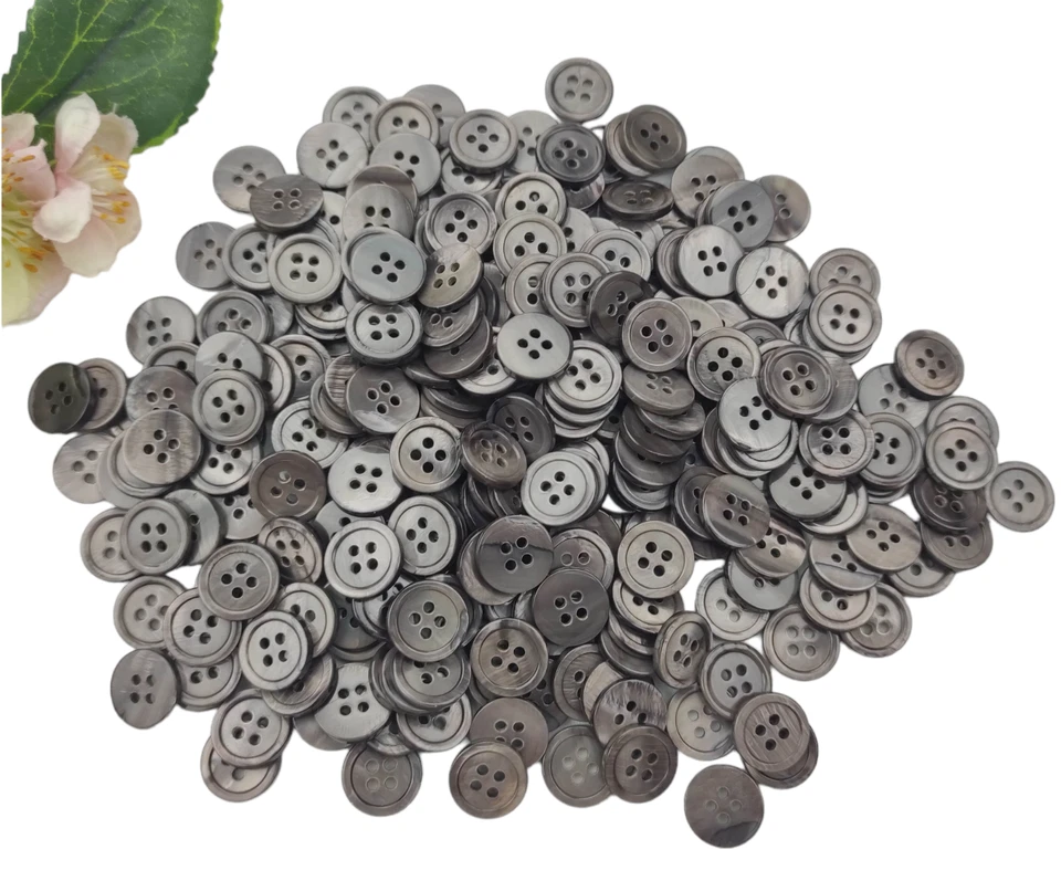 4 Knöpfe rund Perlmutt 15mm anthrazit schwarz Muscheln Rand Knopf Jacke Damen - Bild 3 von 4