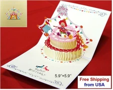 3D Pop Up Clown Cake Happy Birthday Greeting Card Family Friends School Children