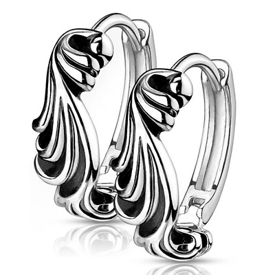 Womens Art Deco 1920s Style Silver Stainless Steel Leverback Huggie  Earrings