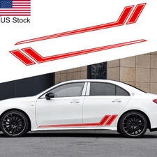2pcs Glossy Red Sport Racing Hockey Stripe Side Door Fender Vinyl Decal Stickers
