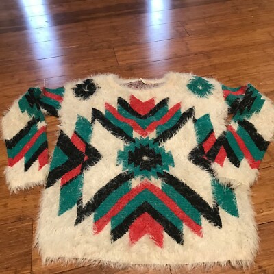 36 Point 5 Womens Aztec Native American Style Boho Hippie Eyelash Sweater Size M