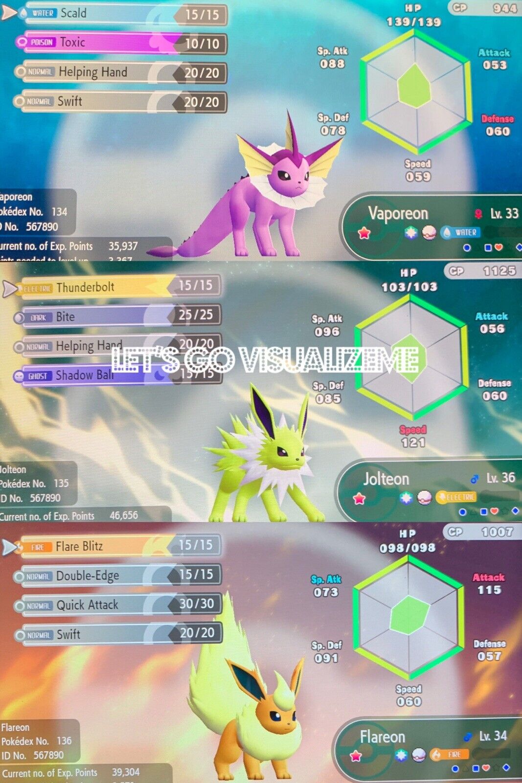 EEVEE Evolution Shiny 6IV / Eevee Flareon Jolteon Vaporeon 