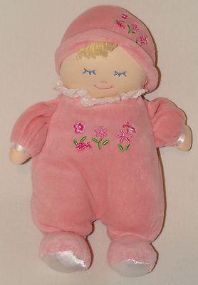 Yangzhou Hengan Plush Pink Baby Doll Embroidered Flower Sleeper Hat Blond 