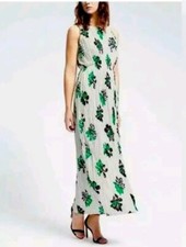 Banana Republic White, Green & Black Floral Pleat Maxi Dress Size Medium | 54"