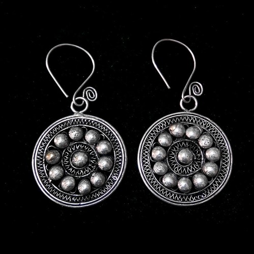 Retro palace traditional tribal pure handmade filigree miao silver earring 1pair - Picture 2 of 5