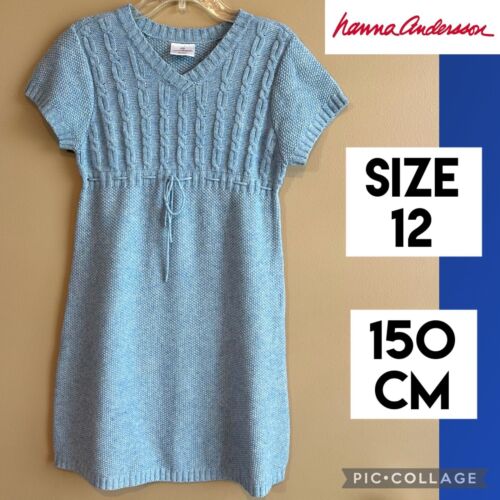 Hanna Andersson Girls Dress Light Blue Sweater Short Sleeve Size 12 - 150cm - Picture 1 of 13